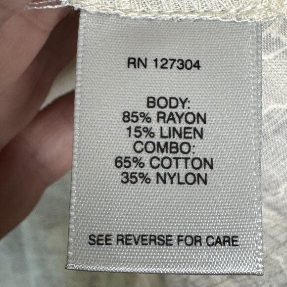 John Mark Blouse Womens XL Tan Black White Floral Lace Bell Sleeve Raw Hem Boho - Picture 5 of 11